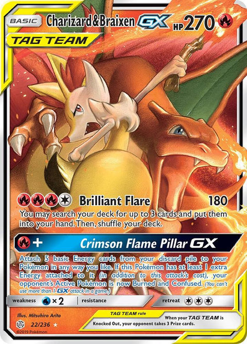 Charizard & Braixen-GX - 22/236 - Rare Holo GX (Inglés Foil NM)