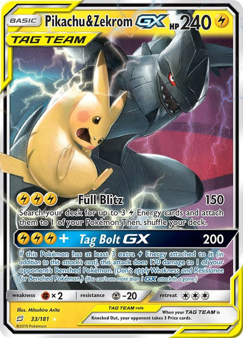 Pikachu & Zekrom-GX - 33/181 - Rare Holo GX (Inglés Foil NM)