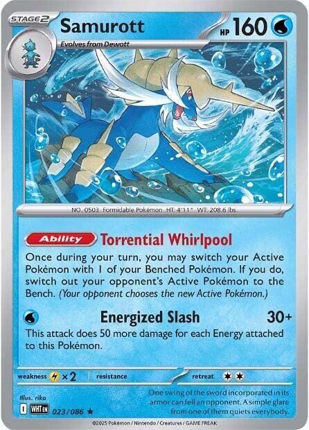 Samurott – 023/086 – Reverse Holo Rare White Flare – Inglés