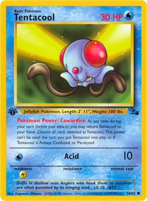 1999 Tentacool 56/62 Common Unlimited NM Fossil Pokémon