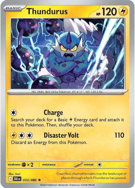 Thundurus – 033/086 – Rare Reverse Holo Black Bolt – Inglés